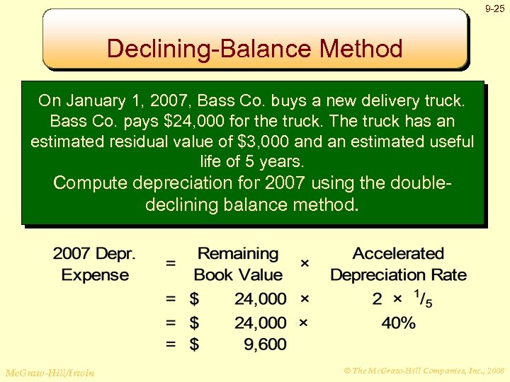 9 -25 Declining-Balance Method On January 1, 2007, Bass Co. buys a new delivery