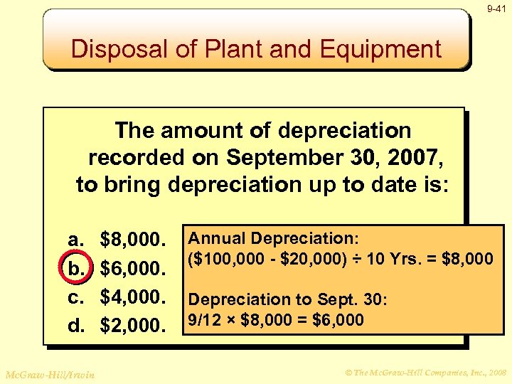9 -41 Disposal of Plant and Equipment The amount of depreciation recorded on September