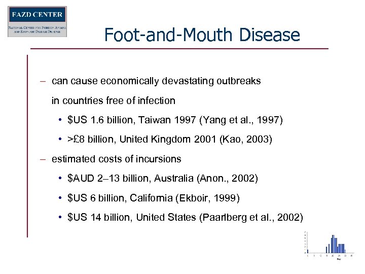 Foot-and-Mouth Disease – can cause economically devastating outbreaks in countries free of infection •