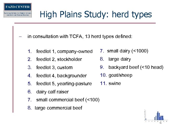 High Plains Study: herd types – in consultation with TCFA, 13 herd types defined: