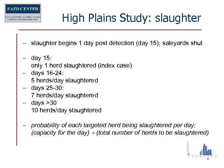 High Plains Study: slaughter begins 1 day post detection (day 15); saleyards shut day