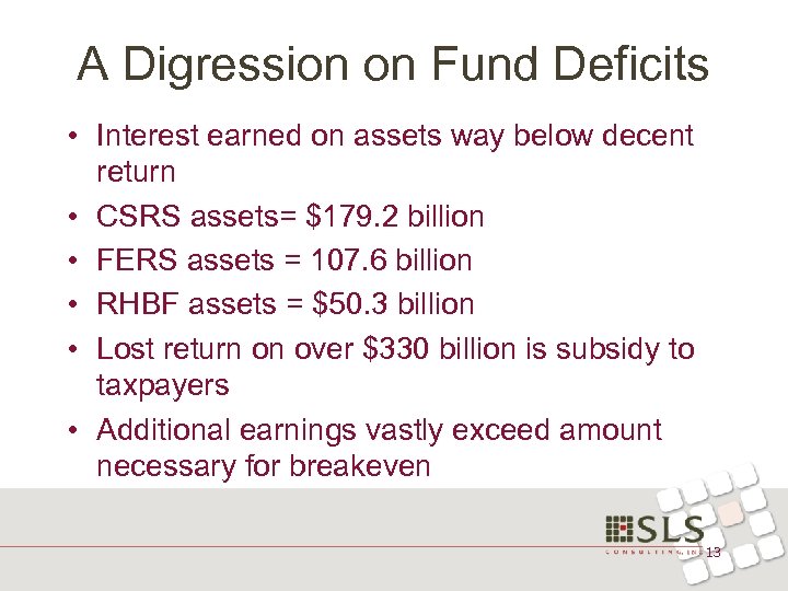 A Digression on Fund Deficits • Interest earned on assets way below decent return