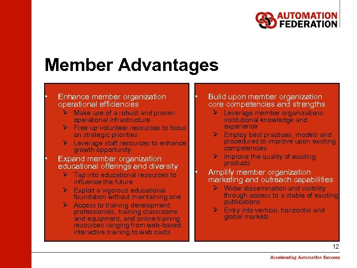 Member Advantages • Enhance member organization operational efficiencies • Ø Make use of a