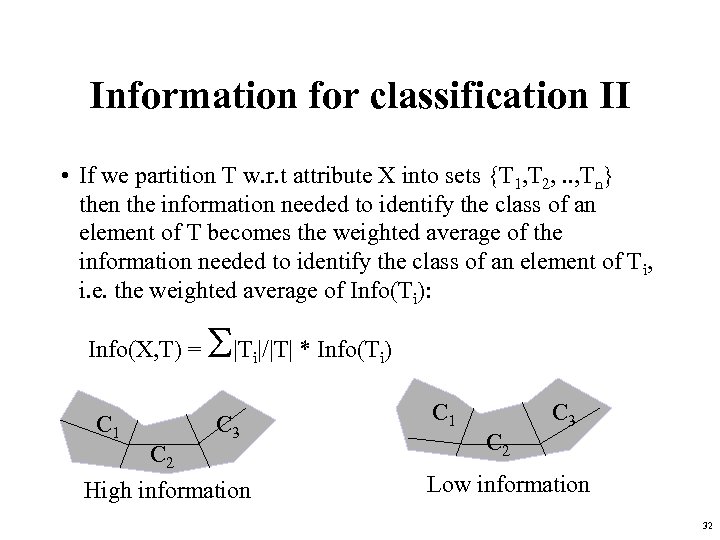 Information for classification II • If we partition T w. r. t attribute X