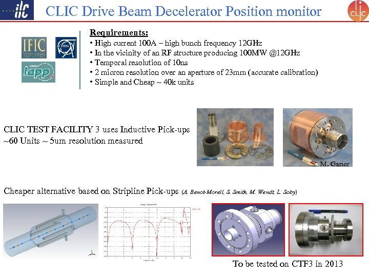 CLIC Drive Beam Decelerator Position monitor Requirements: • High current 100 A – high