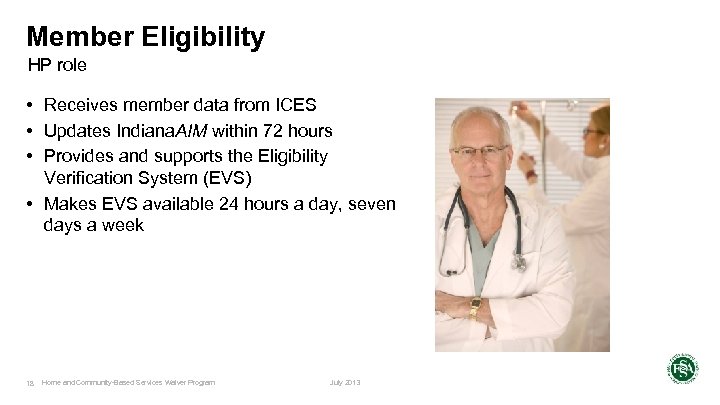 Member Eligibility HP role • Receives member data from ICES • Updates Indiana. AIM