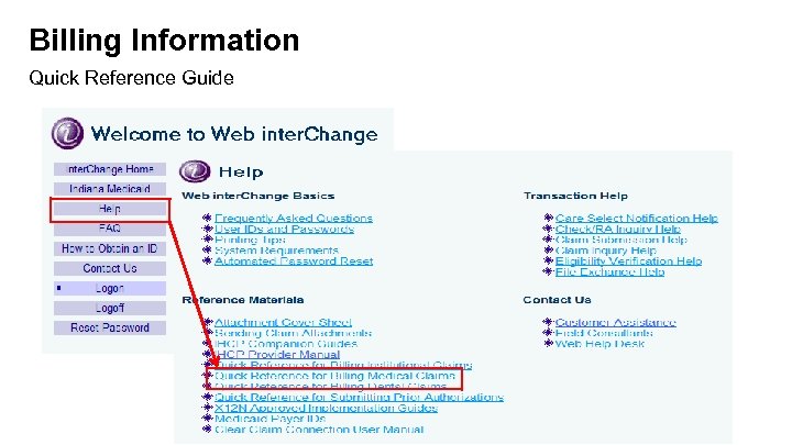 Billing Information Quick Reference Guide 