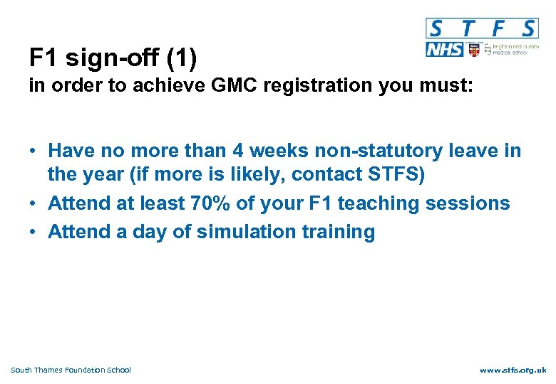 F 1 sign-off (1) in order to achieve GMC registration you must: • Have