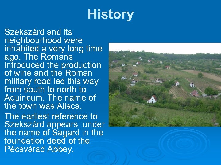 History Szekszárd and its neighbourhood were inhabited a very long time ago. The Romans