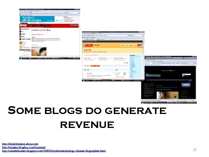 Some blogs do generate revenue http: //sbinformation. about. com http: //topsites. blogflux. com/business/ http: