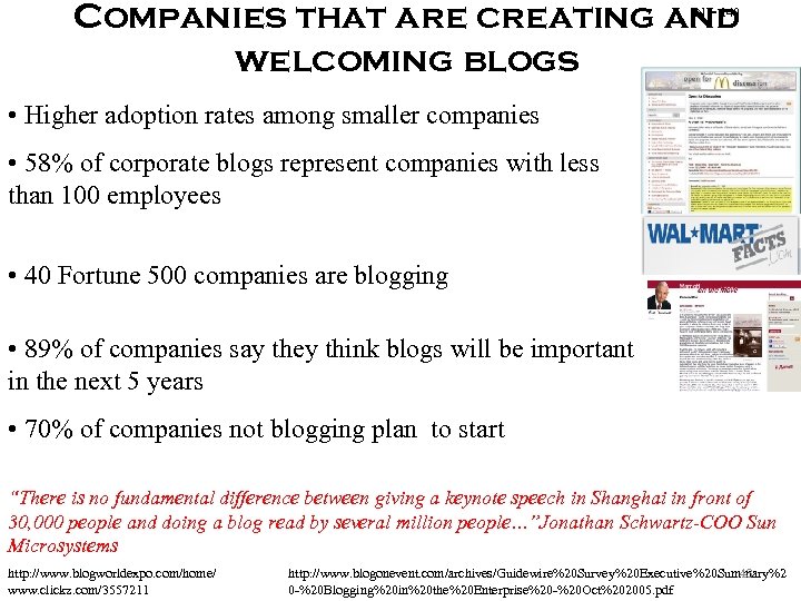 Companies that are creating and welcoming blogs N = 140 • Higher adoption rates