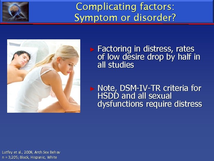 Complicating factors: Symptom or disorder? ► ► Lutfey et al. , 2008, Arch Sex