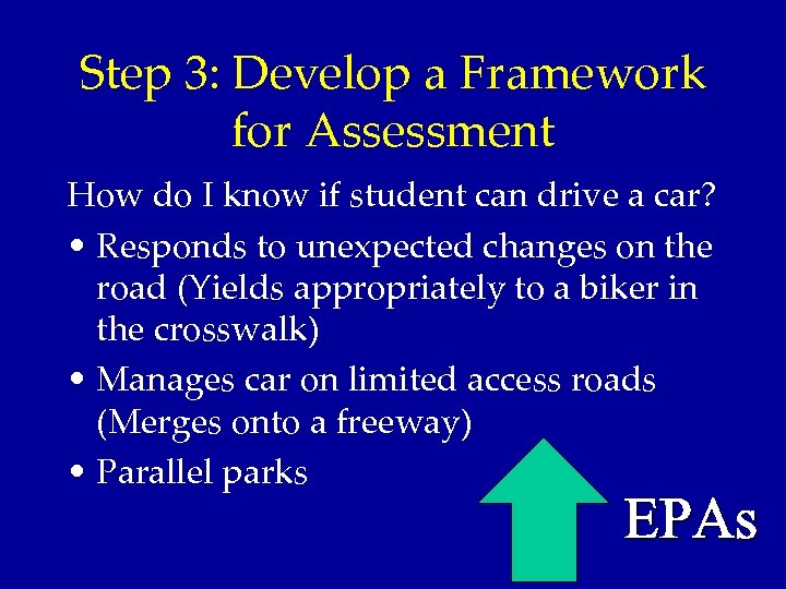 Step 3: Develop a Framework for Assessment How do I know if student can