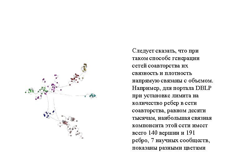 Следует сказать, что при таком способе генерации сетей соавторства их связность и плотность напрямую