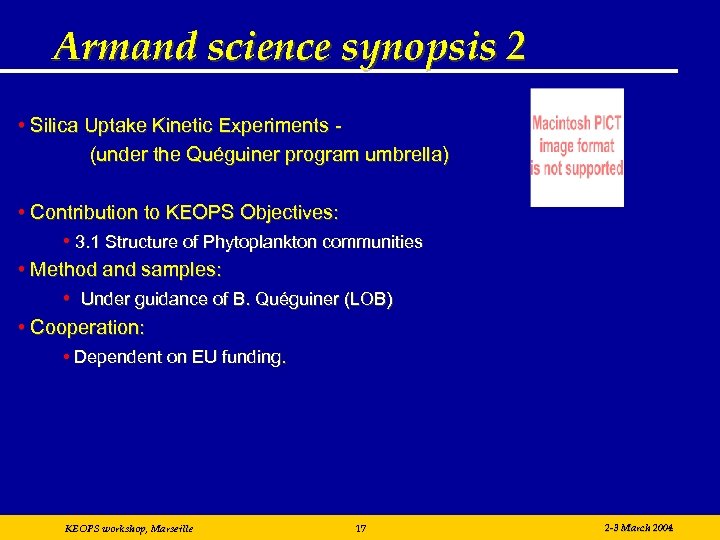 Armand science synopsis 2 • Silica Uptake Kinetic Experiments (under the Quéguiner program umbrella)
