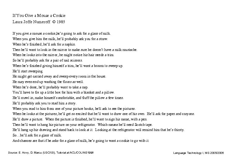 If You Give a Mouse a Cookie Laura Joffe Numeroff © 1985 If you