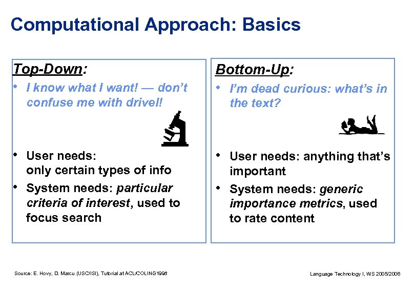 Computational Approach: Basics Top-Down: • I know what I want! — don’t confuse me