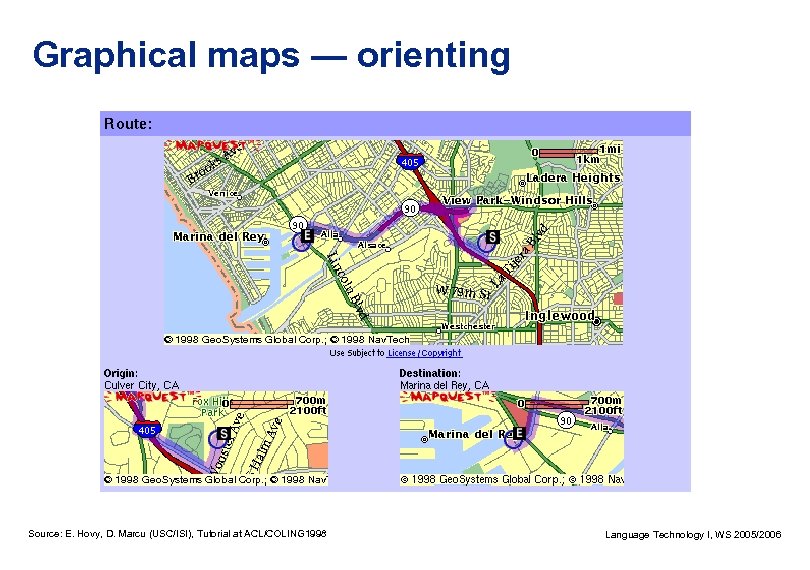 Graphical maps — orienting Source: E. Hovy, D. Marcu (USC/ISI), Tutorial at ACL/COLING 1998