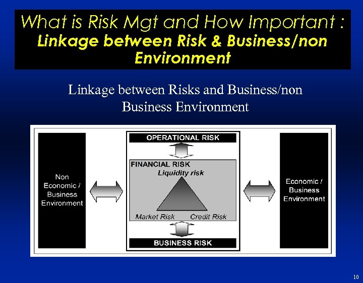 What is Risk Mgt and How Important : Linkage between Risk & Business/non Environment