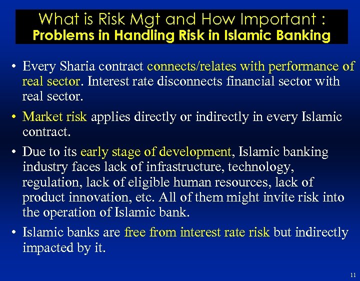 What is Risk Mgt and How Important : Problems in Handling Risk in Islamic