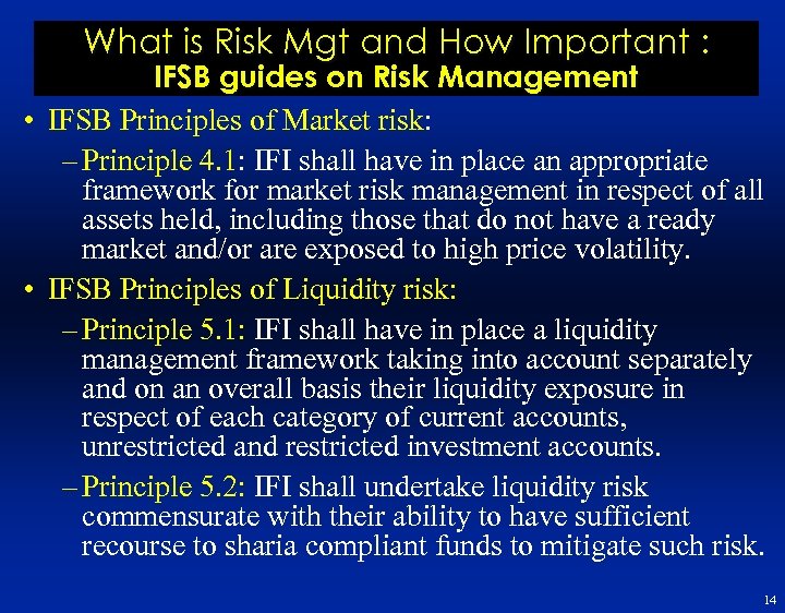 What is Risk Mgt and How Important : IFSB guides on Risk Management •
