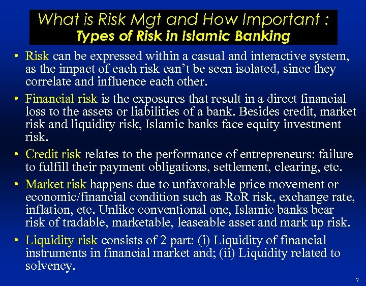 What is Risk Mgt and How Important : Types of Risk in Islamic Banking
