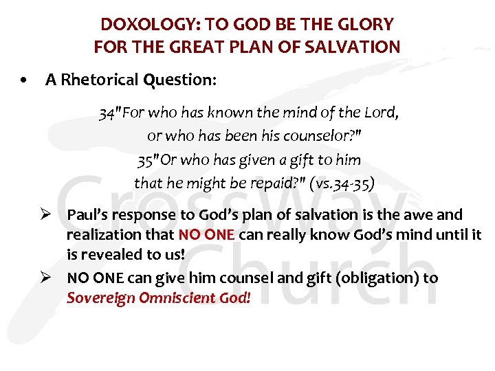 DOXOLOGY: TO GOD BE THE GLORY FOR THE GREAT PLAN OF SALVATION • A