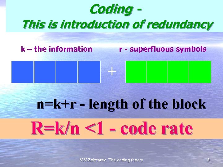 Coding -This introduction of This is introduction of redundancy K - the k information
