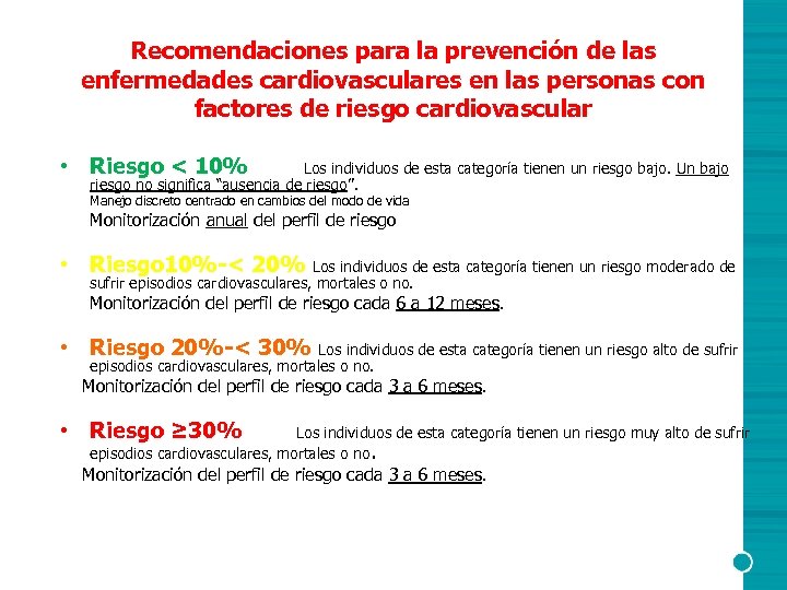Recomendaciones para la prevención de las enfermedades cardiovasculares en las personas con factores de