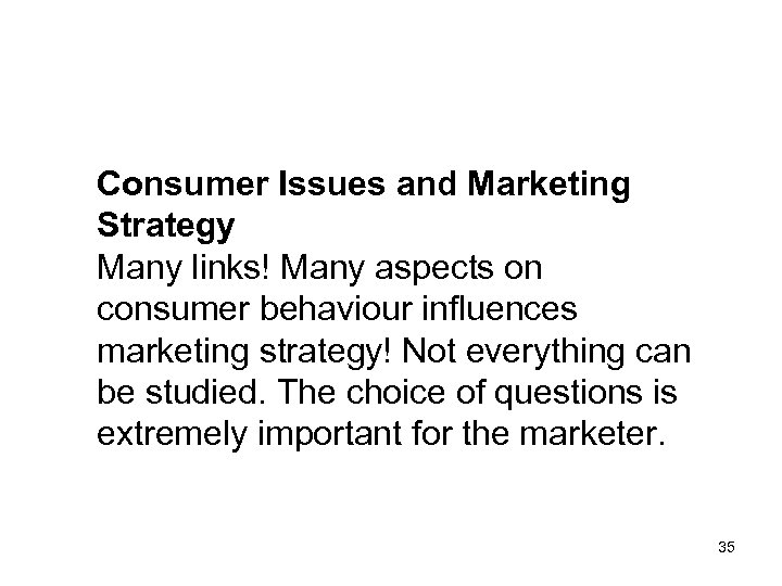 Consumer Issues and Marketing Strategy Many links! Many aspects on consumer behaviour influences marketing