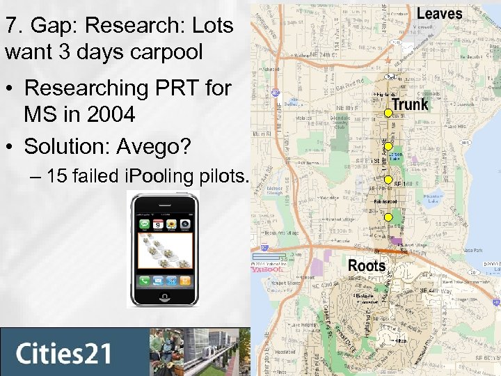 7. Gap: Research: Lots want 3 days carpool • Researching PRT for MS in