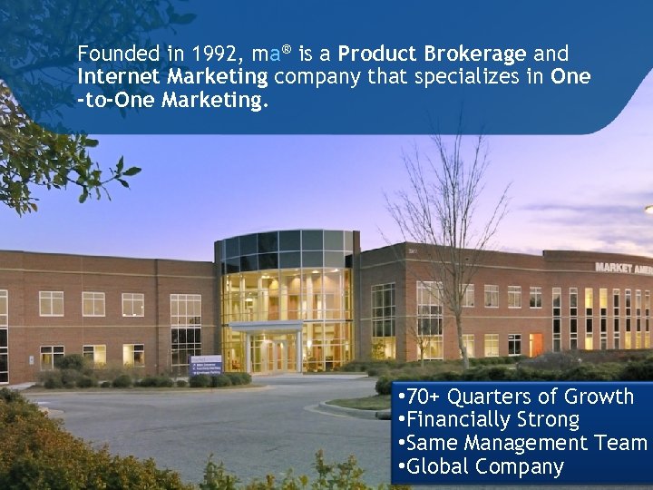 Founded in 1992, ma® is a Product Brokerage and Internet Marketing company that specializes