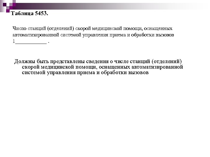 Таблица 5453. Число станций (отделений) скорой медицинской помощи, оснащенных автоматизированной системой управления приема и