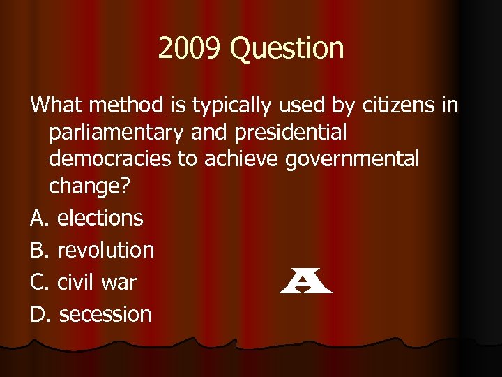 2009 Question What method is typically used by citizens in parliamentary and presidential democracies