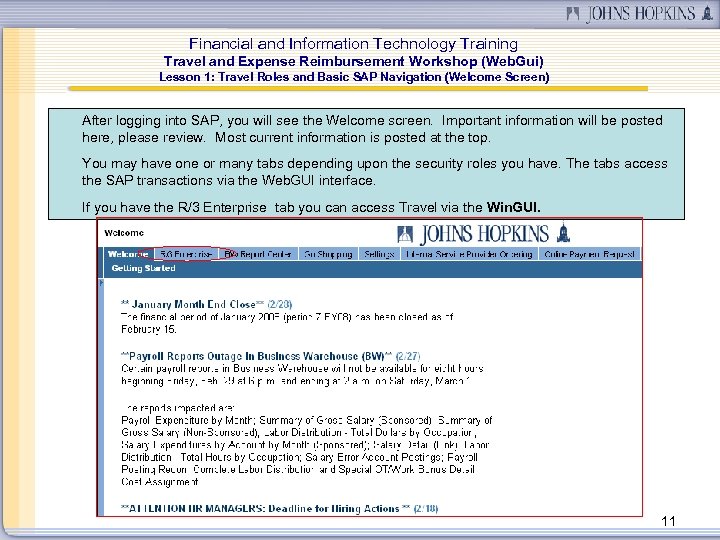 Financial and Information Technology Training Travel and Expense Reimbursement Workshop (Web. Gui) Lesson 1: