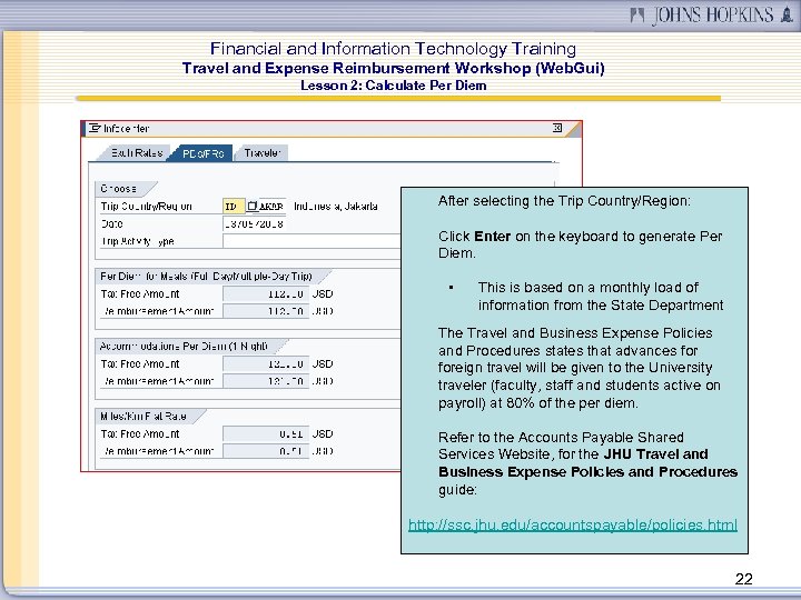 Financial and Information Technology Training Travel and Expense Reimbursement Workshop (Web. Gui) Lesson 2: