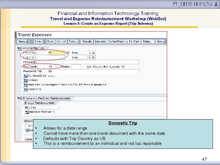 Financial and Information Technology Training Travel and Expense Reimbursement Workshop (Web. Gui) Lesson 5: