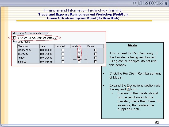 Financial and Information Technology Training Travel and Expense Reimbursement Workshop (Web. Gui) Lesson 5: