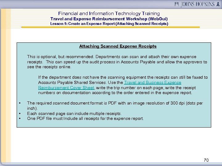 Financial and Information Technology Training Travel and Expense Reimbursement Workshop (Web. Gui) Lesson 5: