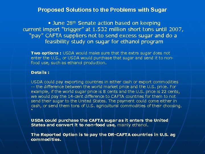 Proposed Solutions to the Problems with Sugar • June 28 th Senate action based