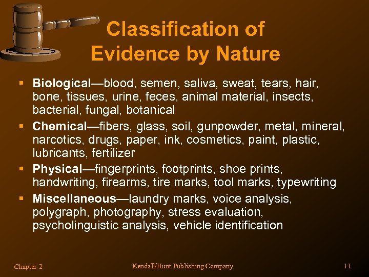 Classification of Evidence by Nature § Biological—blood, semen, saliva, sweat, tears, hair, bone, tissues,