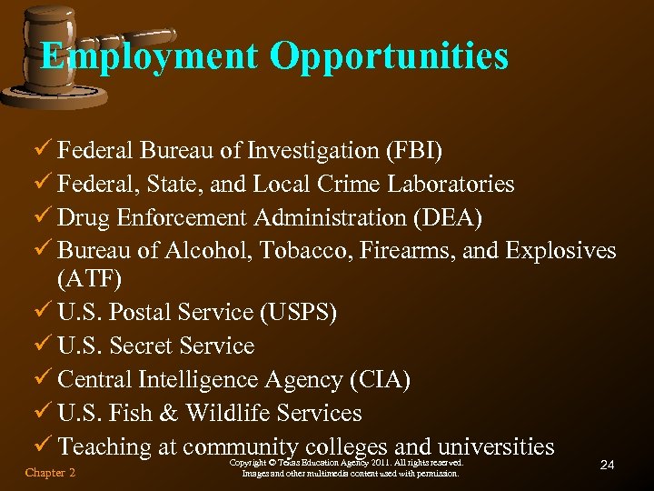 Employment Opportunities ü Federal Bureau of Investigation (FBI) ü Federal, State, and Local Crime