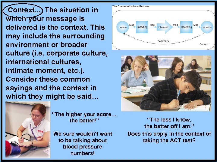  Context. . . The situation in which your message is delivered is the