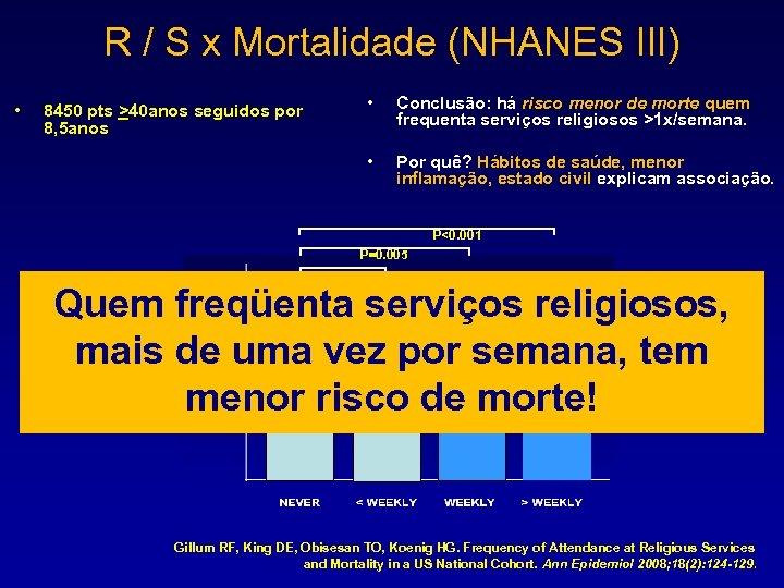 R / S x Mortalidade (NHANES III) • • Conclusão: há risco menor de