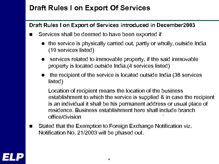 Draft Rules I on Export Of Services Draft Rules I on Export of Services