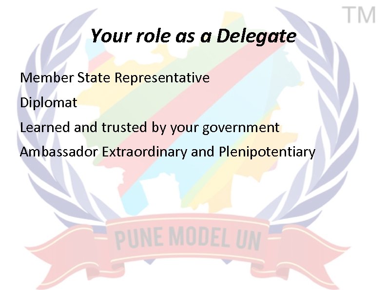Your role as a Delegate Member State Representative Diplomat Learned and trusted by your