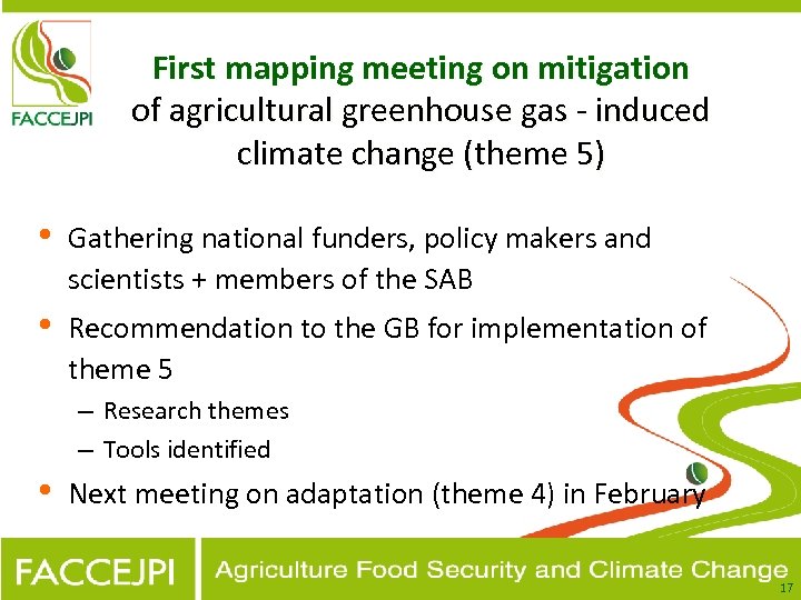 First mapping meeting on mitigation of agricultural greenhouse gas - induced climate change (theme