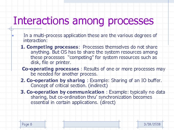 Interactions among processes • In a multi-process application these are the various degrees of