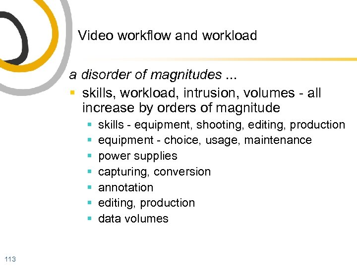 Video workflow and workload a disorder of magnitudes. . . § skills, workload, intrusion,
