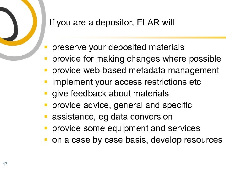 If you are a depositor, ELAR will § § § § § 17 preserve
